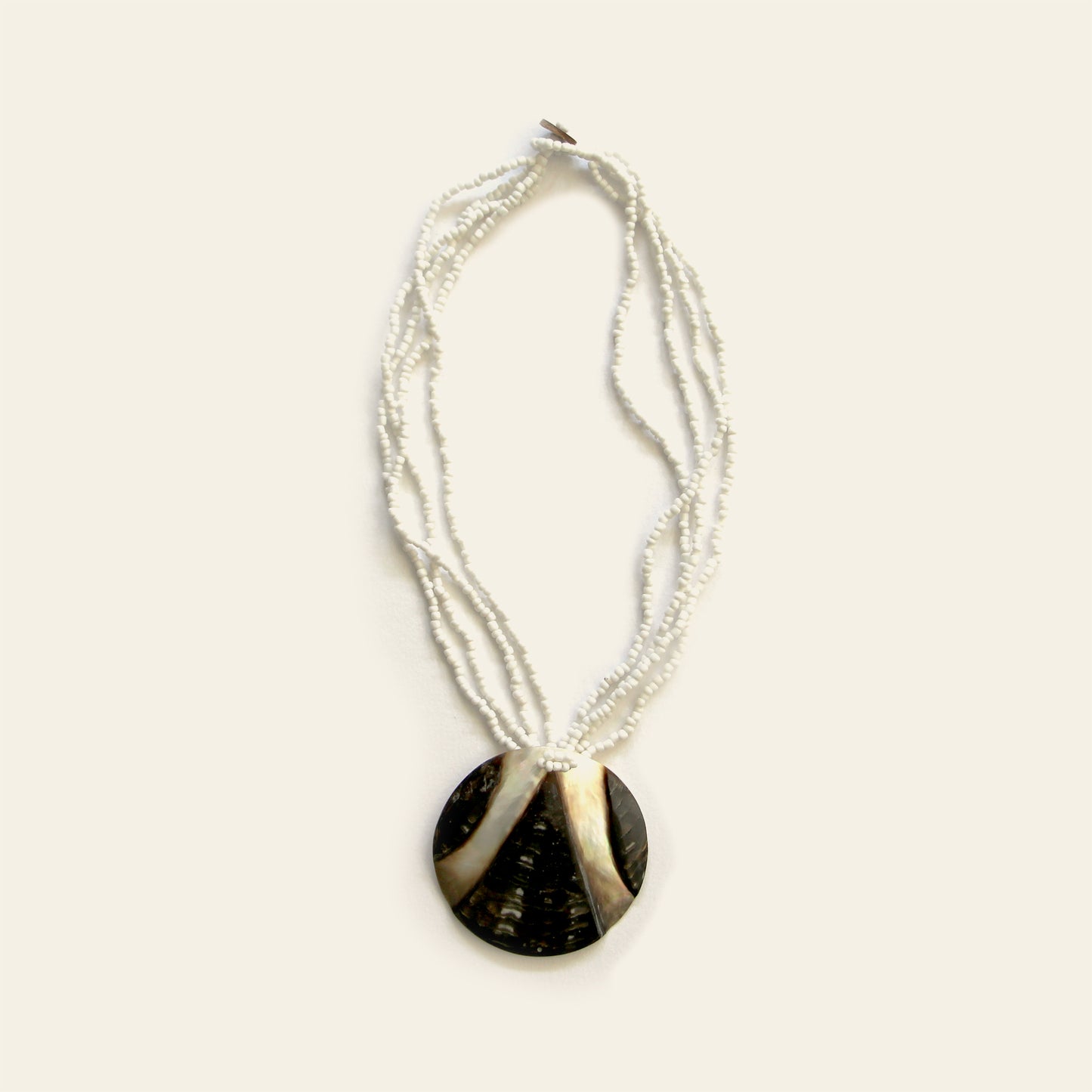 Handmade shell necklace with ivory inlay and white seed bead strands – Nayabijou.